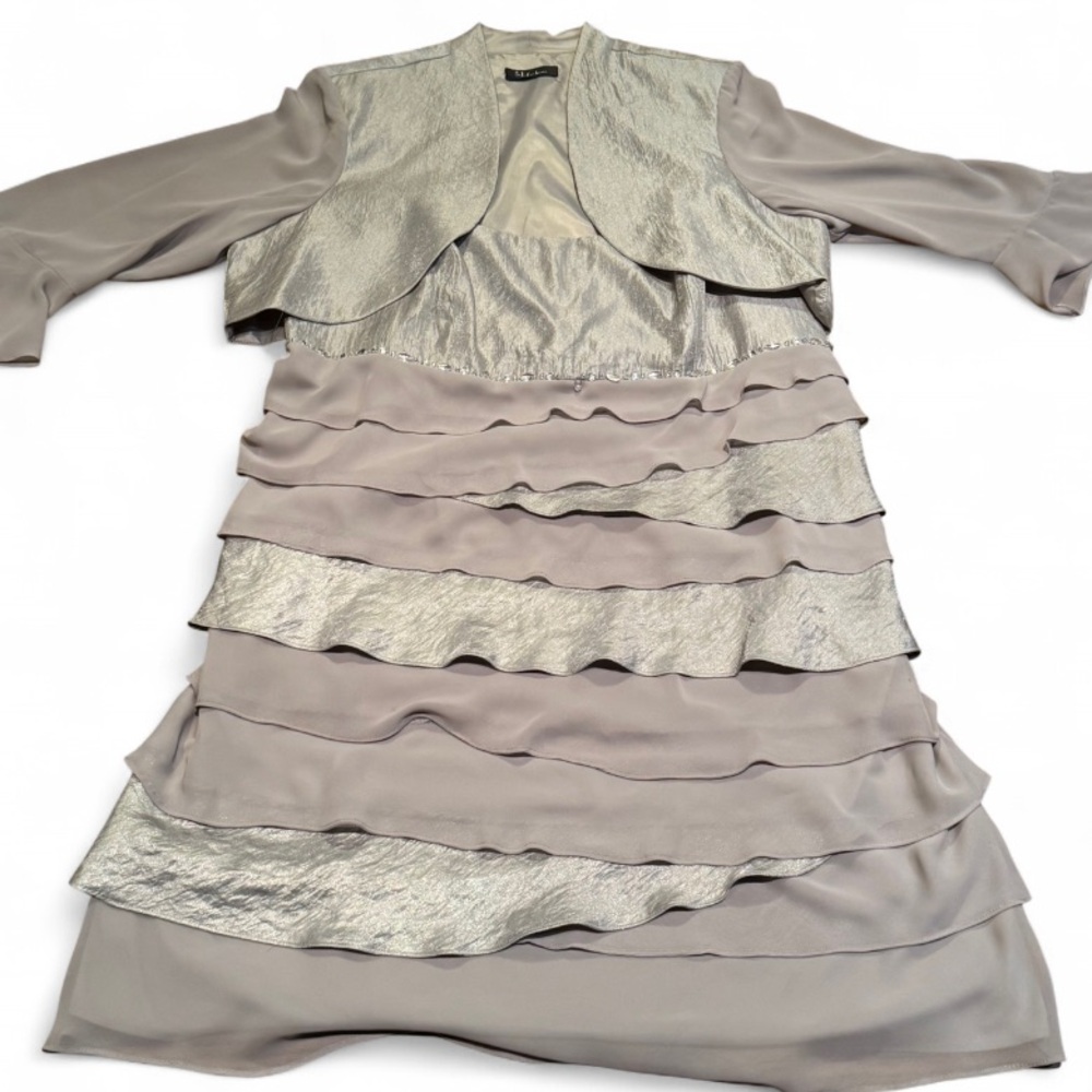 SL Fashions - Cocktail / Evening Midi Ruffled Dress with Jacket - Picture 4 of 12